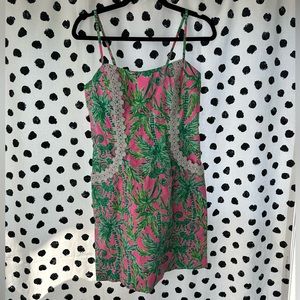 Lilly Pulitzer Hanging Around Monkey green & pink dress
